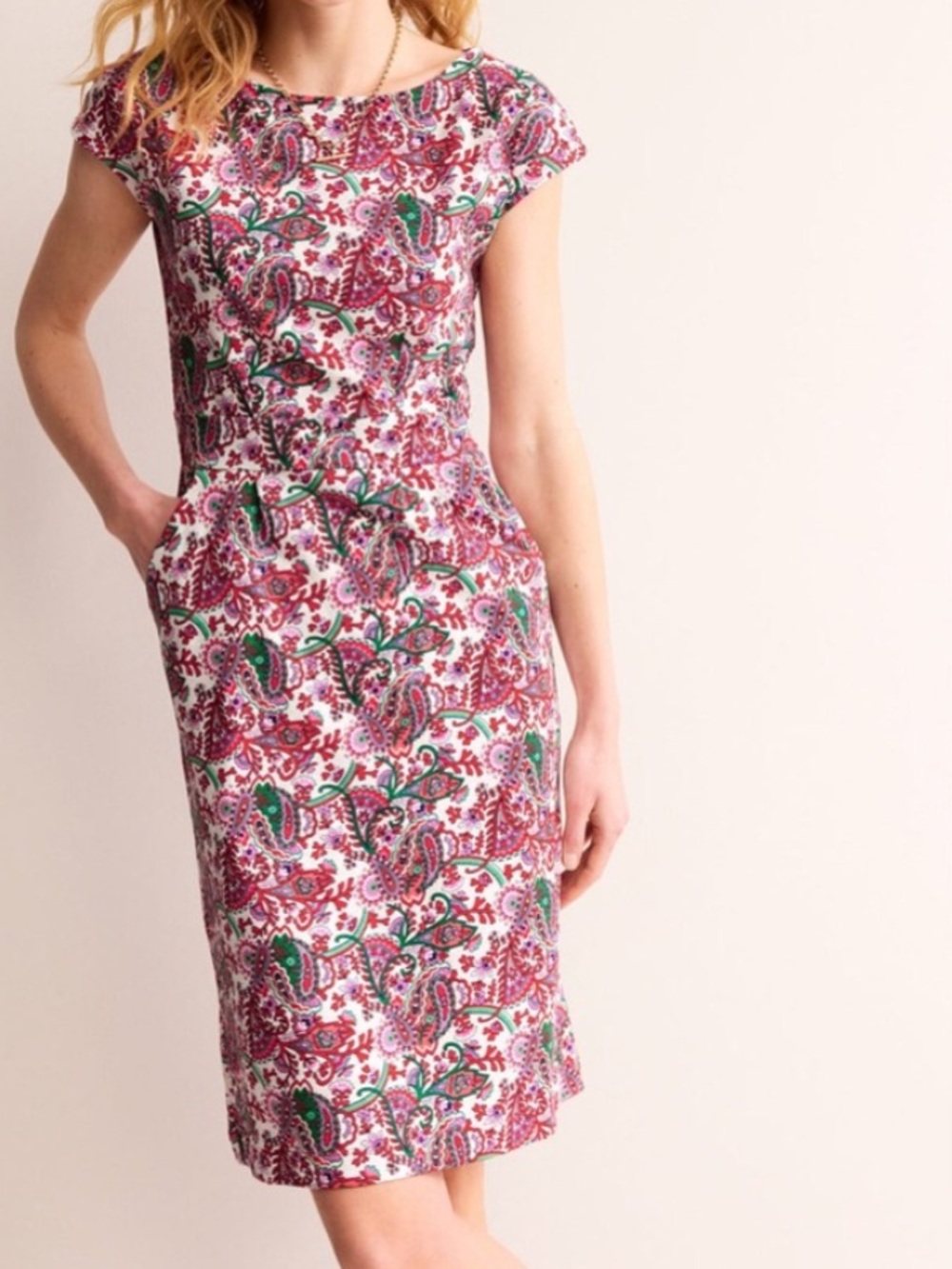 Boden Florrie Paisley Jersey Cap Sleeve Dress